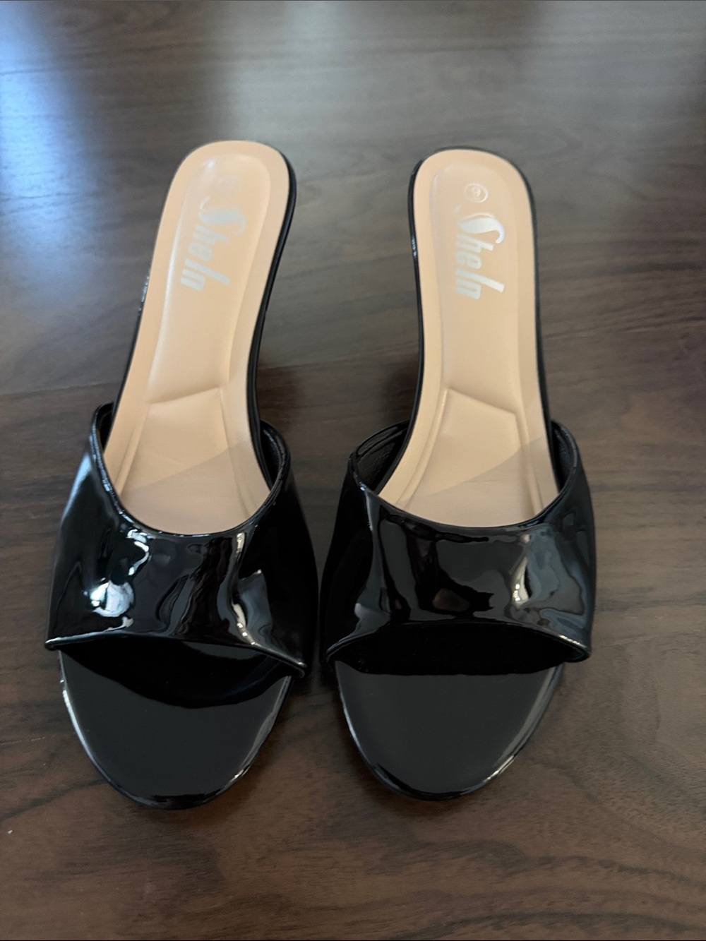 SheIn Black Patent Open-Toe Slide Mules
